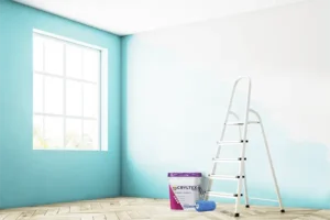 Parede recém-pintada com tinta para parede, acabamento uniforme, cores vibrantes e durabilidade, disponível na Casa da Textura.