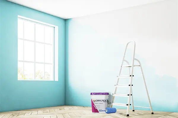 Parede recém-pintada com tinta para parede, acabamento uniforme, cores vibrantes e durabilidade, disponível na Casa da Textura.